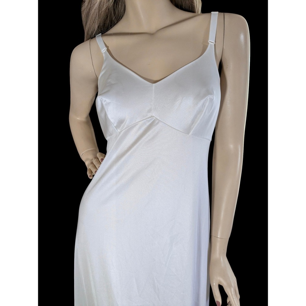 Vintage 80s Long White Nylon Slip Dress Size Med | Bridal Lace Trim Maxi Slip - Picture 4 of 8